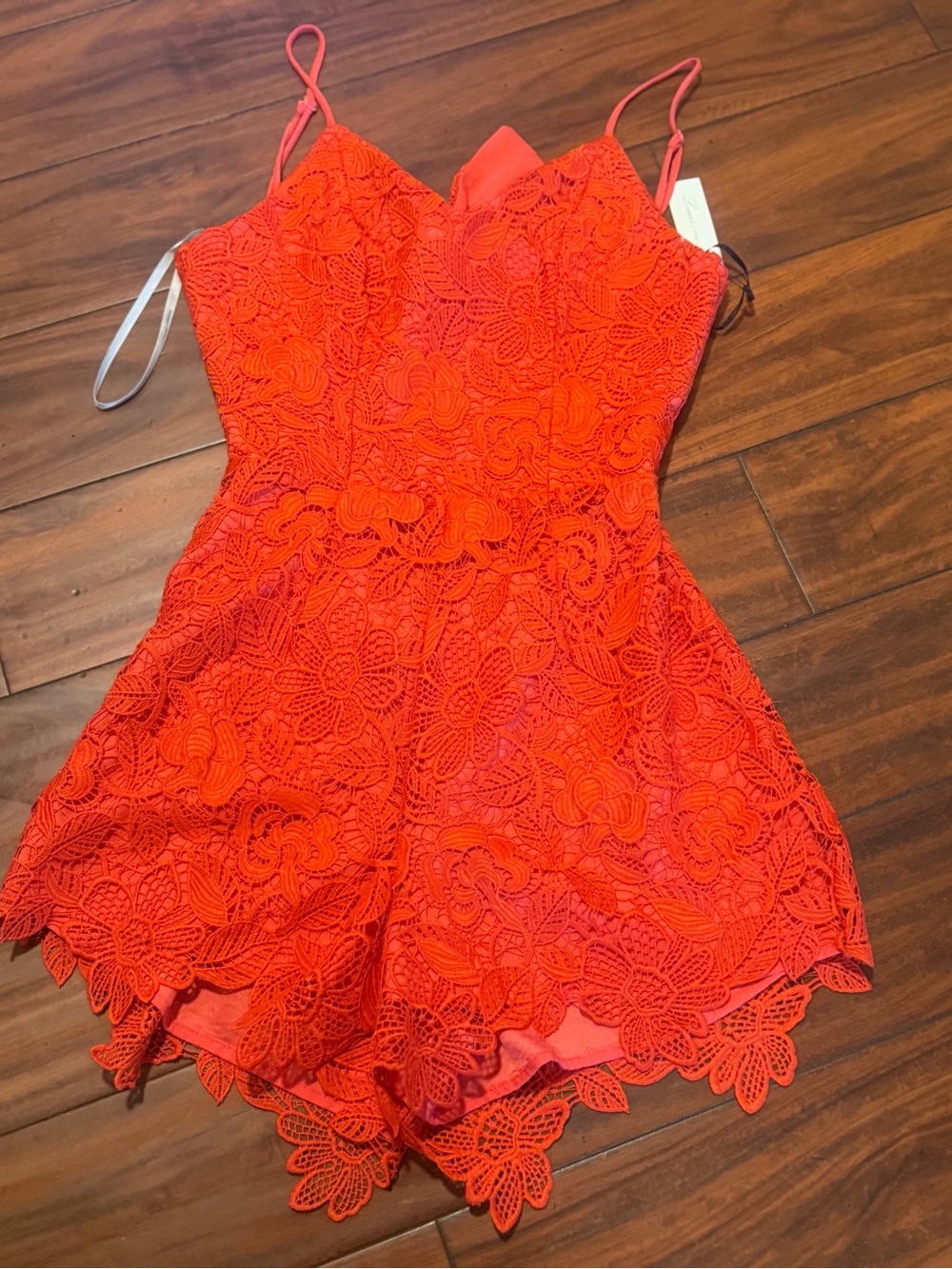 Lovers + Friends Red Lace Mini Romper with Back Tie - Picture 2 of 10